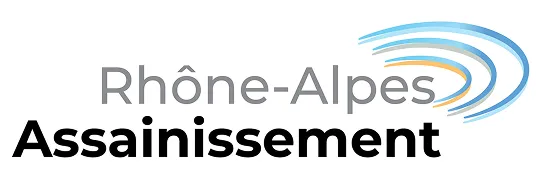 Un logo avec les mots "Rhône-Alpes Assainissement" et des vagues bleues.