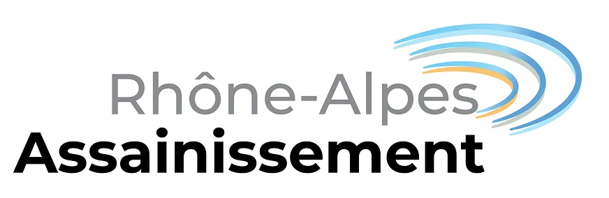 Un logo avec les mots "Rhône-Alpes Assainissement" et des vagues bleues.
