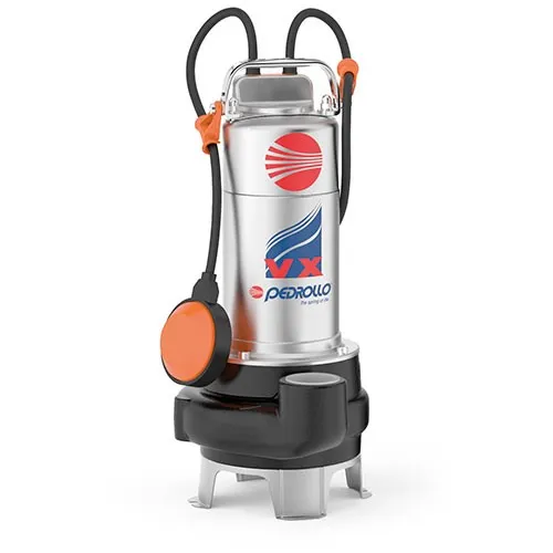 Une pompe immergée avec un flotteur orange et un câble noir.